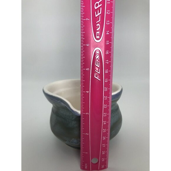 Art Pottery Large Creamer Blue Glaze Signed Dated Handle Ceramic Stoneware Gravy - Picture 9 of 9